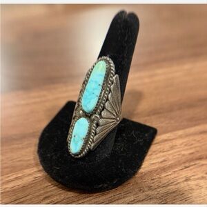 Vintage Sterling Harvey Stamped Turquoise Ring Size 9.5